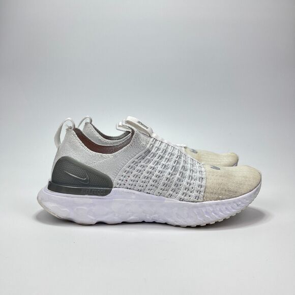 Nike Phantom Run Flyknit 2 True White Silver Slip-On Shoes Women's Size 6 - Picture 1 of 10